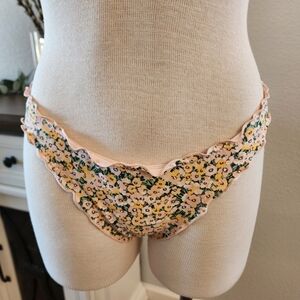 Shade & Shore Floral Print Pink & Yellow Cheeky Ruffles Bikini Bottom Size S NWT